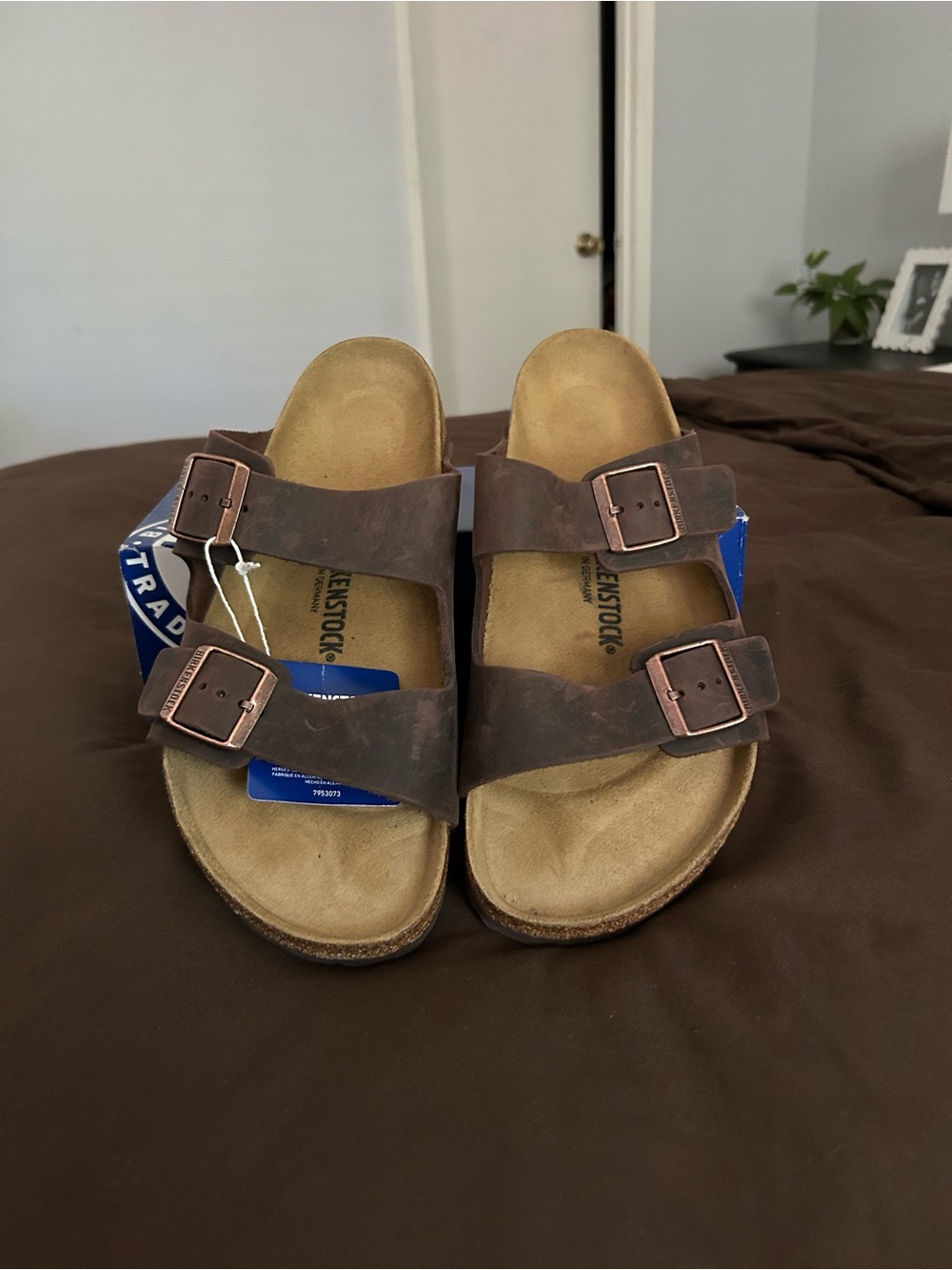 Birkenstock Arizona Habana (Brown Two-Buckle Real Leather Slide Sandals)